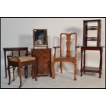 A collection of furniture to include an Edwardian mahogany inlaid occasional table, solid mahogany