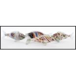 A group of four vintage retro 20th century Murano studio art glass fish perfect for lamp conversion.