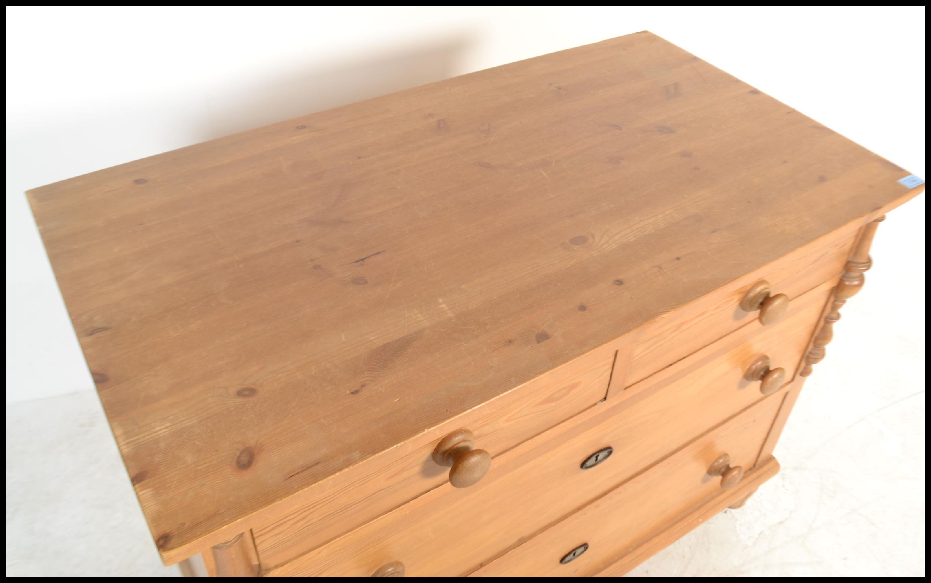 An antique style Scandinavian pine chest of drawers having 2 short and 2 deep drawers with flared - Image 3 of 4