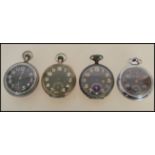 A group of four vintage 20th century Military pocket watches having luminous black dials with