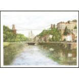 A local interest Bristol suspension bridge limited edition print by Jon Moore depicting a sailing