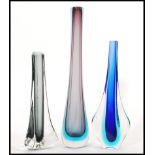 A collection of three pieces of retro 20th Century studio art glass vases, to include an example