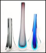 A collection of three pieces of retro 20th Century studio art glass vases, to include an example