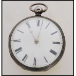 A 19th century Victorian silver hallmarked pocket watch having a fusee movement. The white enamel