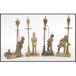 A group of vintage brass Victorian street scenes one depicting police officer and lamppost and the