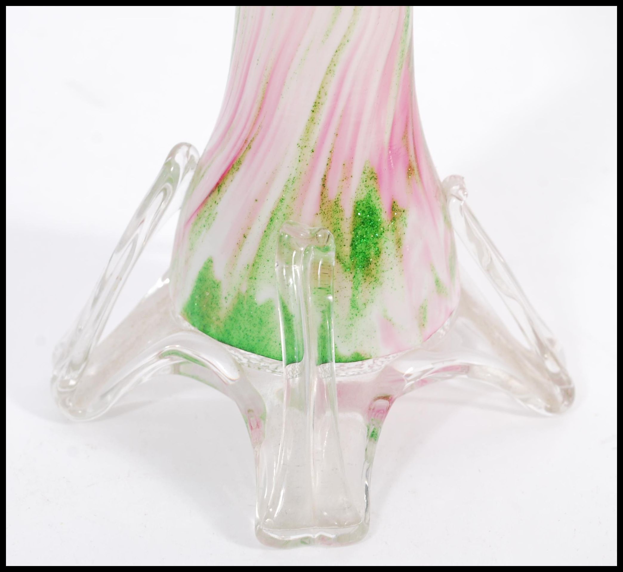 An unusual 19th Century Victorian hand blown vase / ornament with green and pink swirl pattern - Image 3 of 4