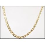A 9ct gold flat linked necklace chain with a lobster claw clasp. Weight 7.9g.