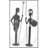 A pair of vintage 20th century bronze / bronzed tall Greek figurines of the Gods Poseidon and Athena