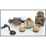 A selection of late 19th Century early 20th Century carriage lamps to include a brass square form