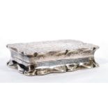 A 19th century Victorian hallmarked silver lidded snuff box having a scalloped edge with engraved