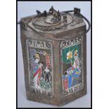 A 20th Century Japanese metal tea caddy / tea pot combination of hexagonal form having decorative