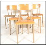 A set of 6 mid 20th century retro tubular metal and plywood stacking chairs - dining chairs of