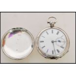 A 19th century Victorian silver hallmarked full hunter pocket watch having a fusee movement. The