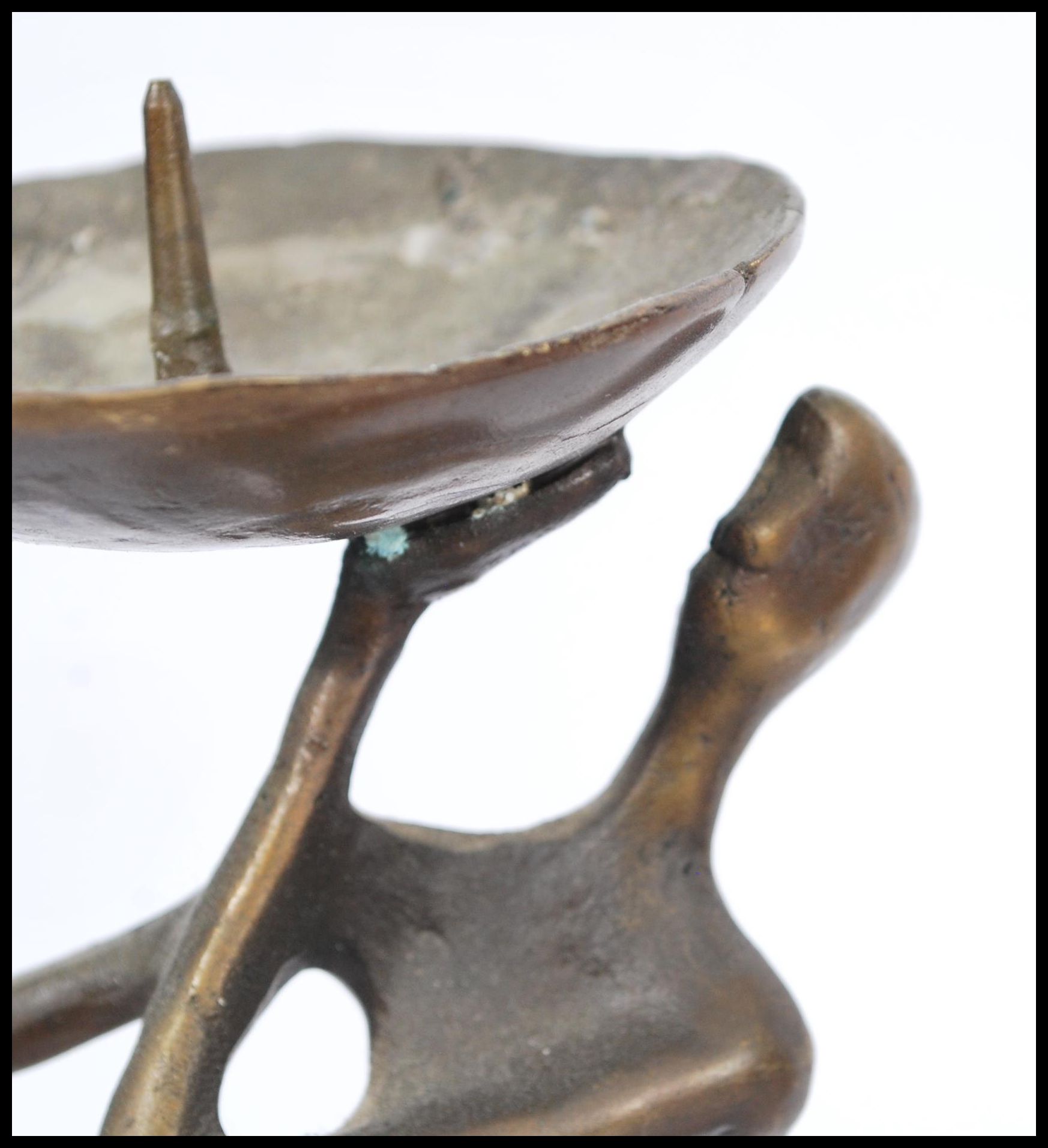 A group of three vintage 20th century bronze African figures / statues to include a candlestick - Image 4 of 7