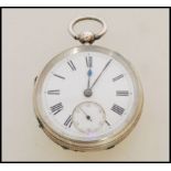 A 19th century Victorian silver hallmarked pocket watch having a fusee movement. The white enamel