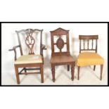 A collection of 3 19th Century chairs to include a Victorian mahogany hall chair with a  carved