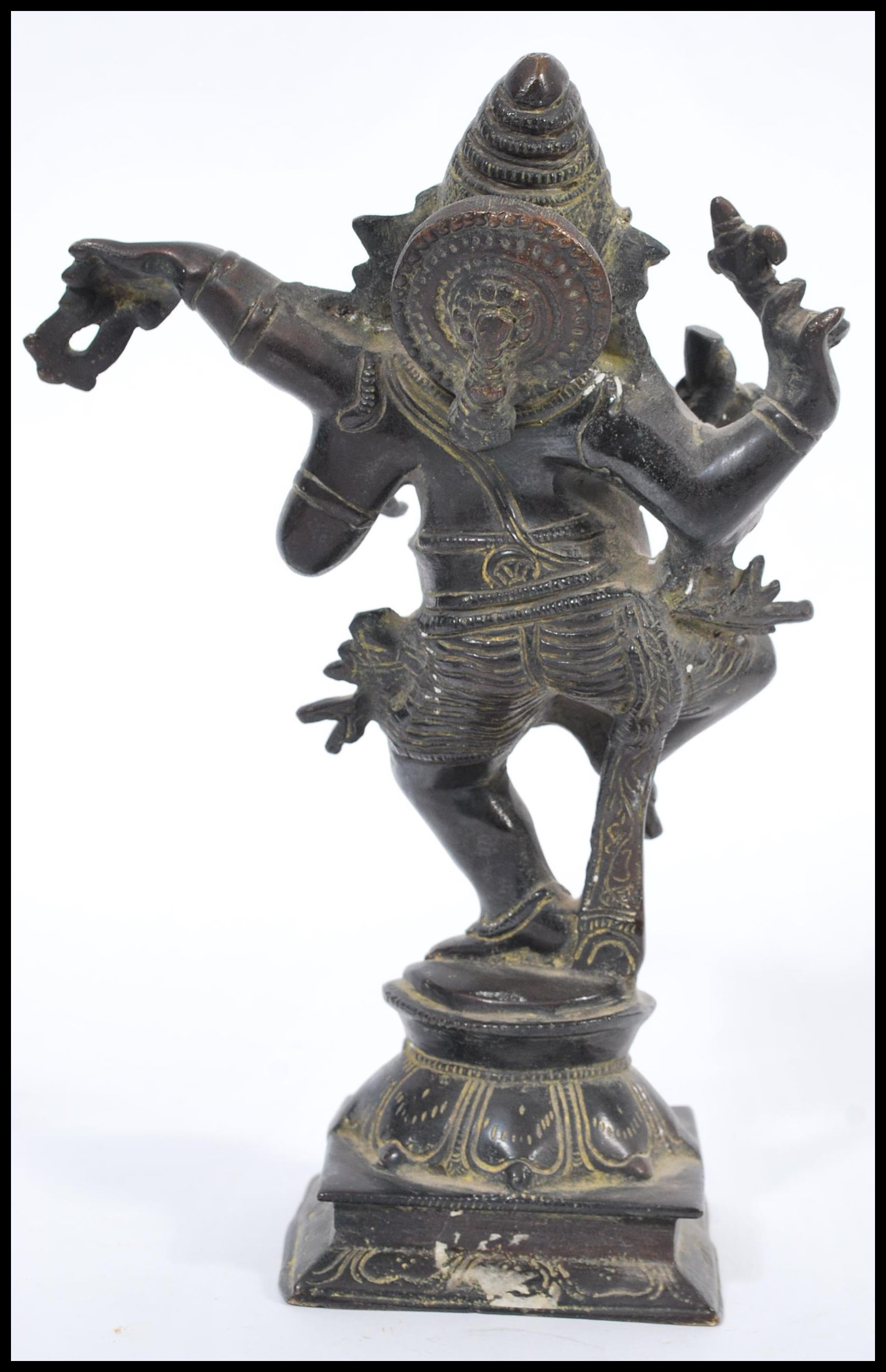 An early 20th century Indian bronze statue of the Hindu God Ganesha raised on square pedestal base - Image 4 of 5