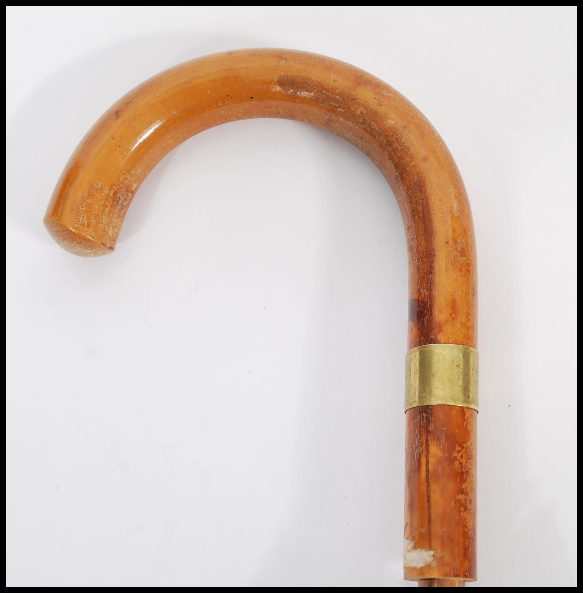 An early / mid 20th Century umbrella having a malacca handle with a yellow metal collar 'inscribed - Image 2 of 3