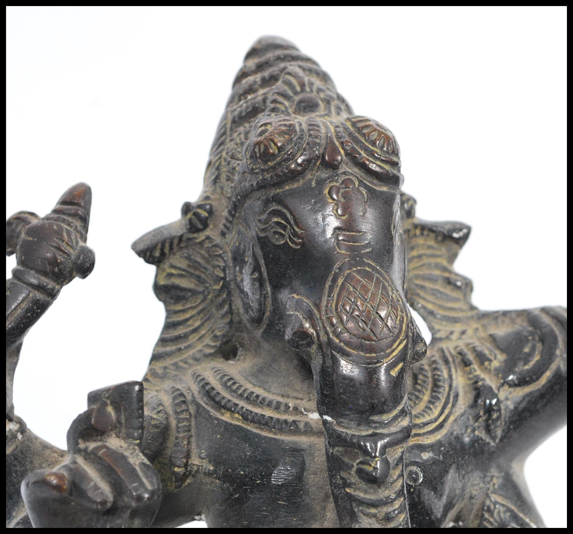 An early 20th century Indian bronze statue of the Hindu God Ganesha raised on square pedestal base - Image 2 of 5