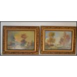 A pair of early 20th Century Dutch oil paintings on board depicting a water landscape with