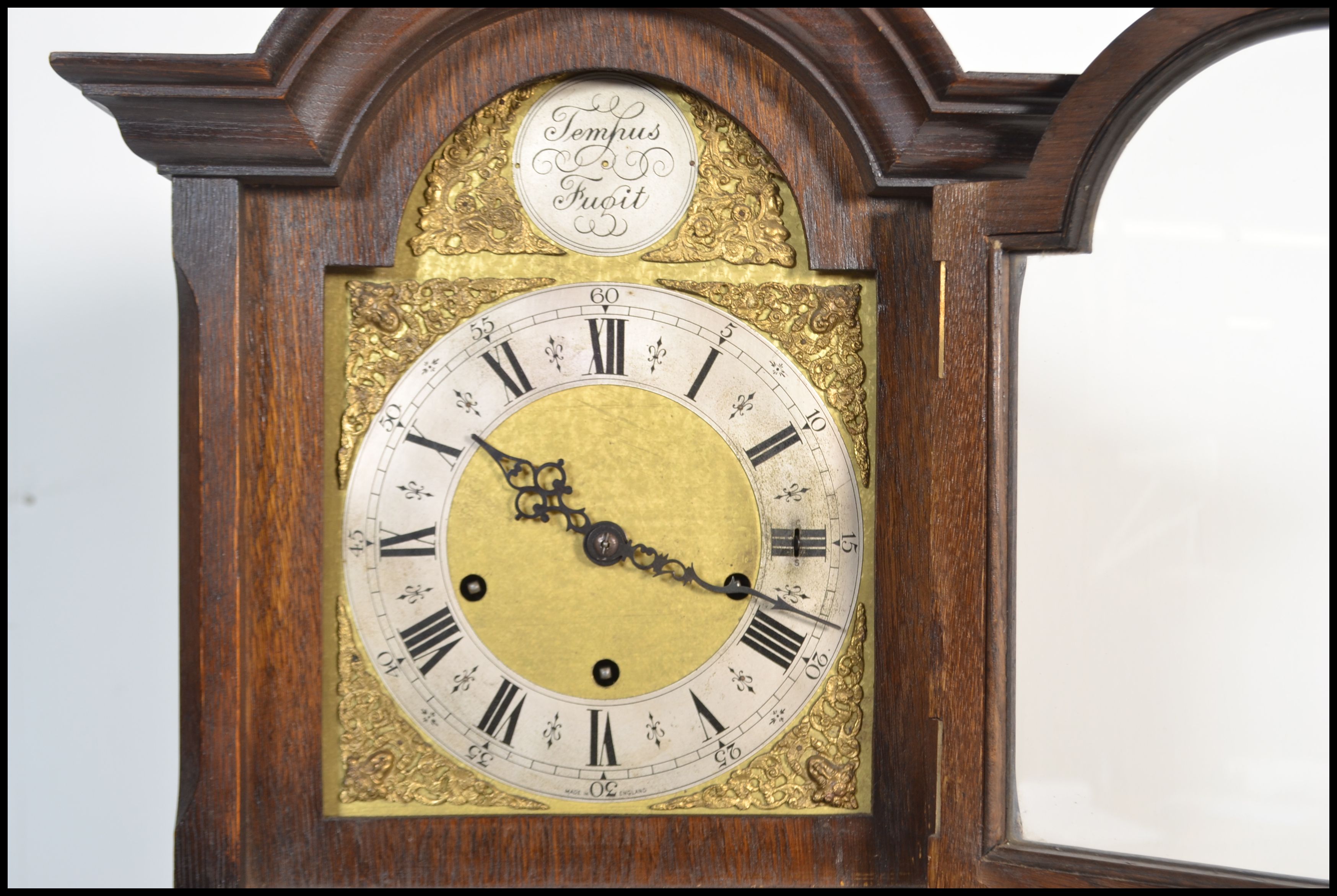 A good quality oak cased tempus fugit grandmother clock. The oak trunk and hood with inset gilt - Image 5 of 7