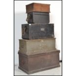 A stack of vintage wooden chests / trunks to include an ebonised military example with name plaque