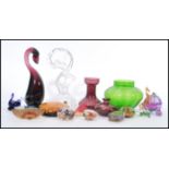 A group of vintage 20th century studio art glass to include retro coloured glass wares, signed