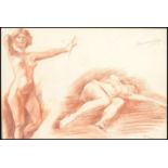 A vintage early 20th century pastel study of a nude lady portrait and reclined. Framed and glazed