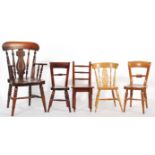 A selection of miniature chairs to include two Oxford bar back chairs, two pierced splat back chairs