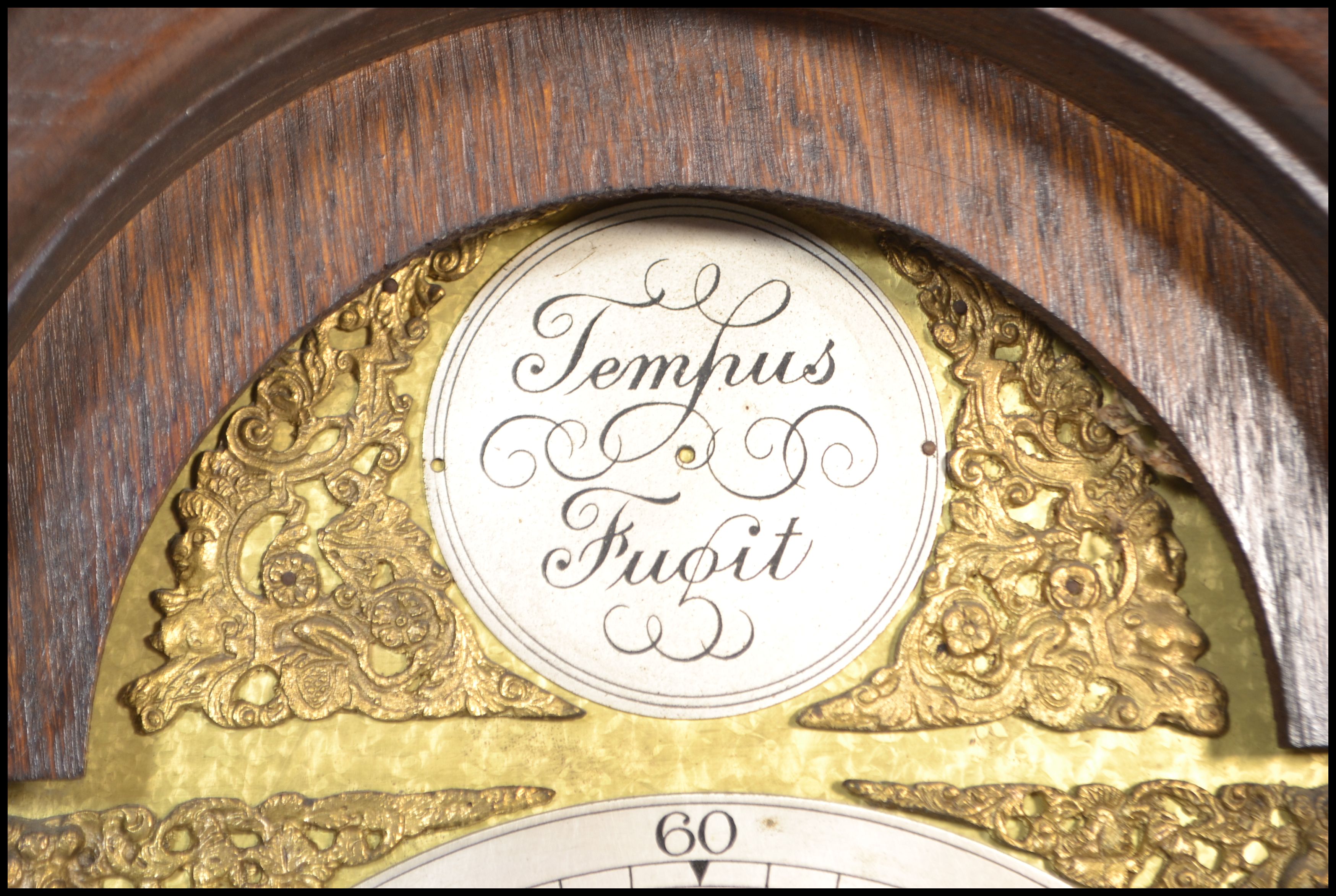 A good quality oak cased tempus fugit grandmother clock. The oak trunk and hood with inset gilt - Image 6 of 7