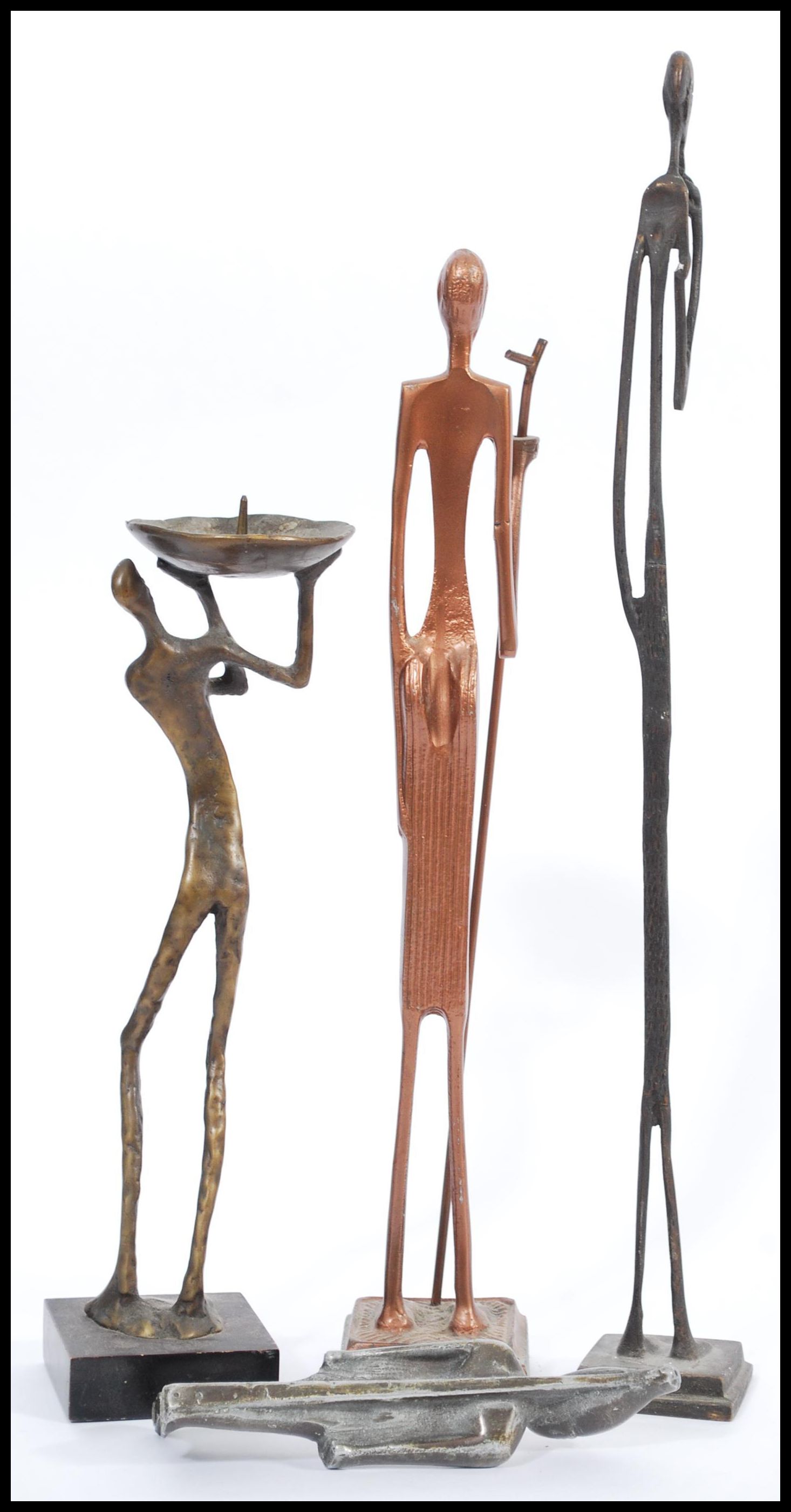 A group of three vintage 20th century bronze African figures / statues to include a candlestick - Image 6 of 7