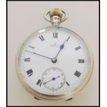 A 19th century Victorian silver hallmarked pocket watch having a key wind movement. The white enamel