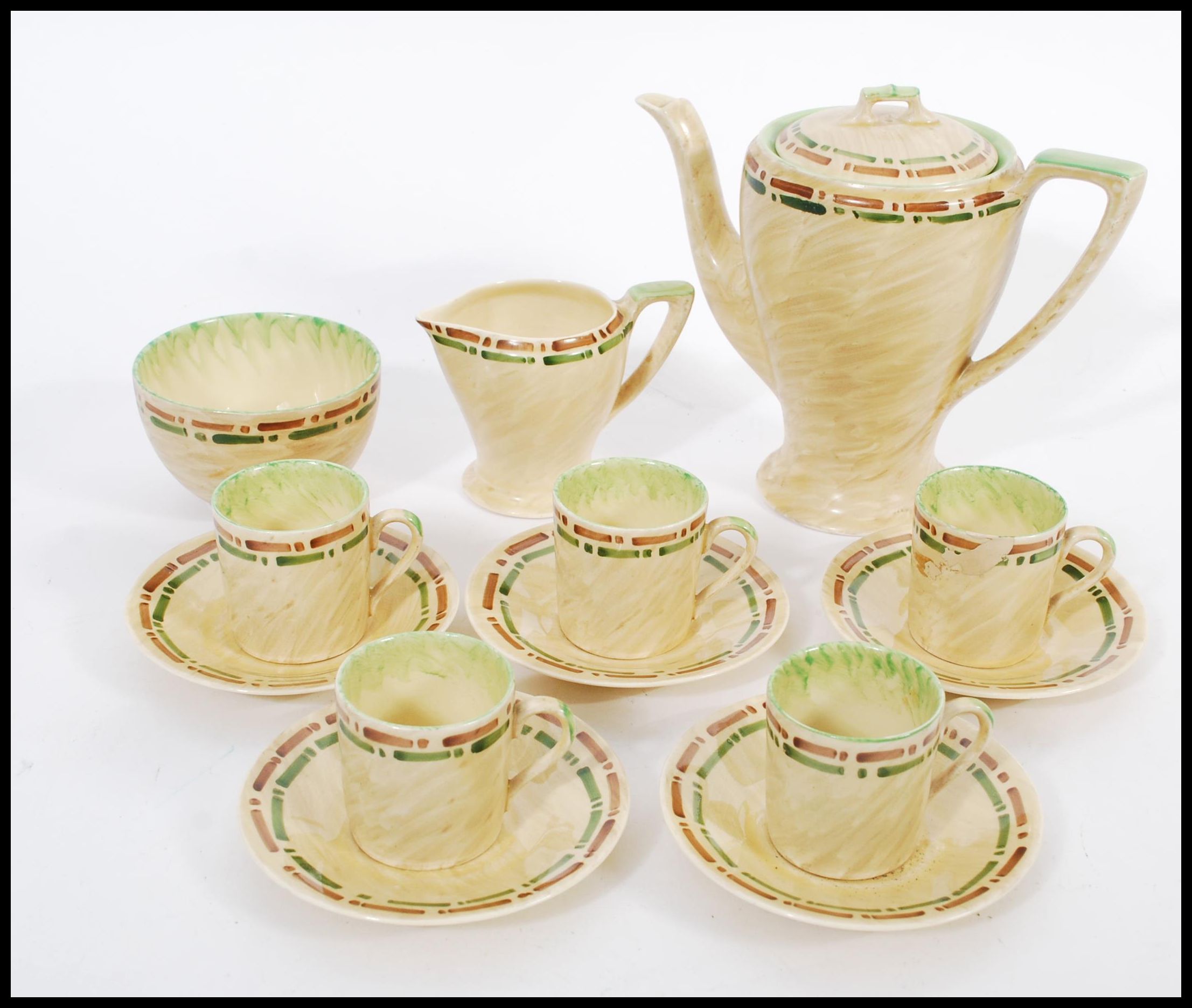 A vintage early 20th century Art Deco coffee service by Myott and Son consisting of tall coffee - Image 2 of 4