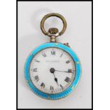 A 19th century silver and enamel small pocket fob watch having a beautiful blue enamel and gilt