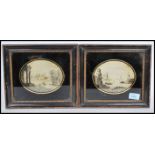 A pair of 19th century framed and glazed silk embroidery pictures one depicting dock scene with