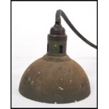 A vintage early 20th century Industrial factory pendant trouble  / inspection lamp. Half moon