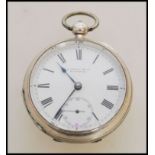 A 19th century Victorian silver hallmarked pocket watch having a fusee movement. The white enamel