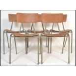 A set of 6 mid 20th century retro tubular metal and plywood stacking chairs - dining chairs of