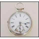 A 19th century Victorian silver hallmarked pocket watch having a fusee movement. The white enamel