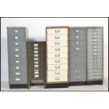 A collection of 5 vintage 20th century metal index office / industrial filing cabinets. Each of