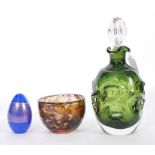 Bo Borgstrom - Åseda Glasbruk a vintage green glass Thumbprint bottle decanter with glass stopper