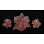 An early 20th century lucite orchid flower brooch pin and earring set. Brooch measures approx 5cm.