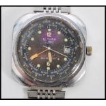 A vintage 20th Century Sicura / Breitling Globetrotter automatic watch having luminous hands and