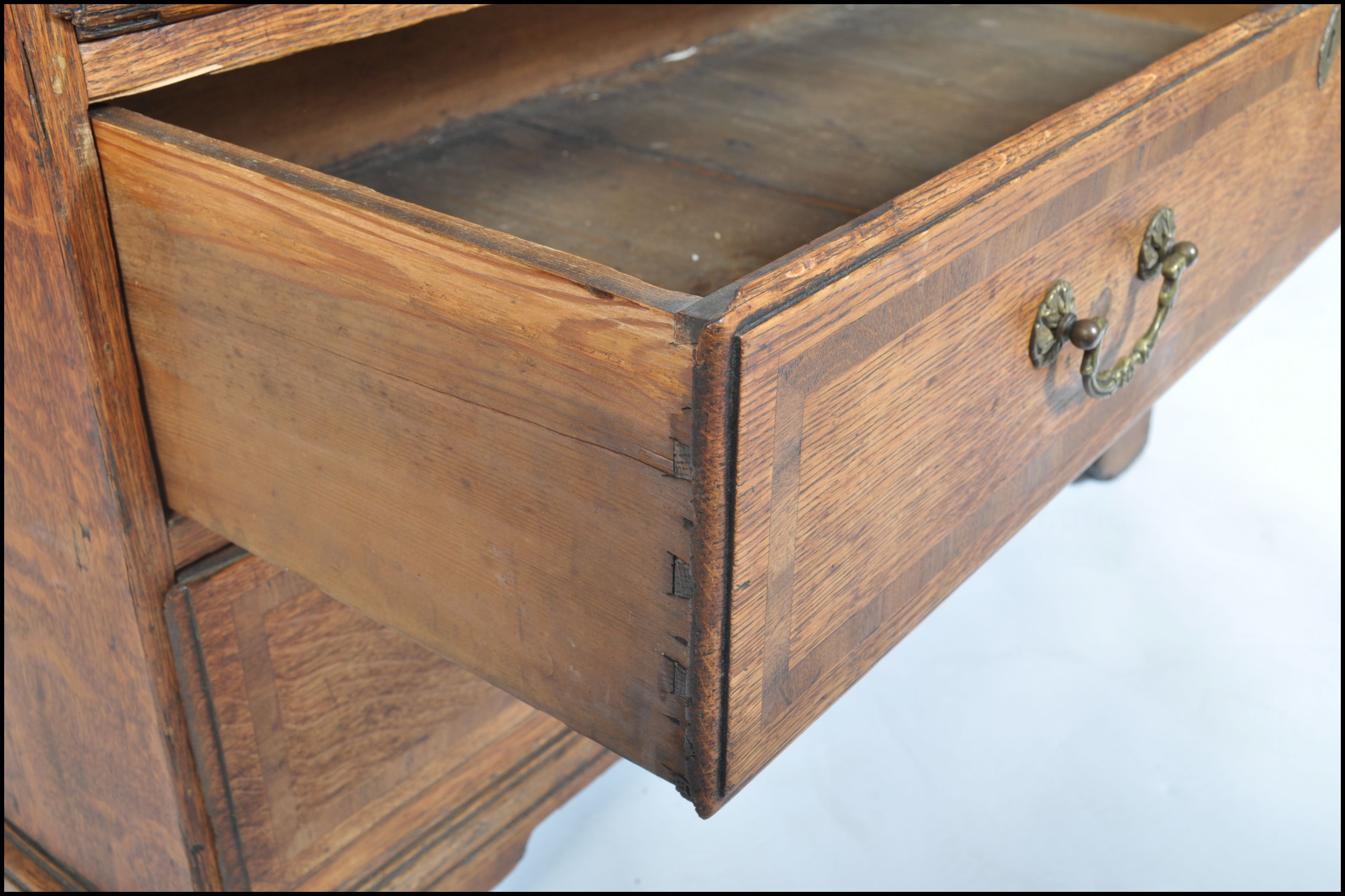 An 18th century North Country Lancashire bureau desk. Raised on bracket feet with a series of - Image 4 of 12
