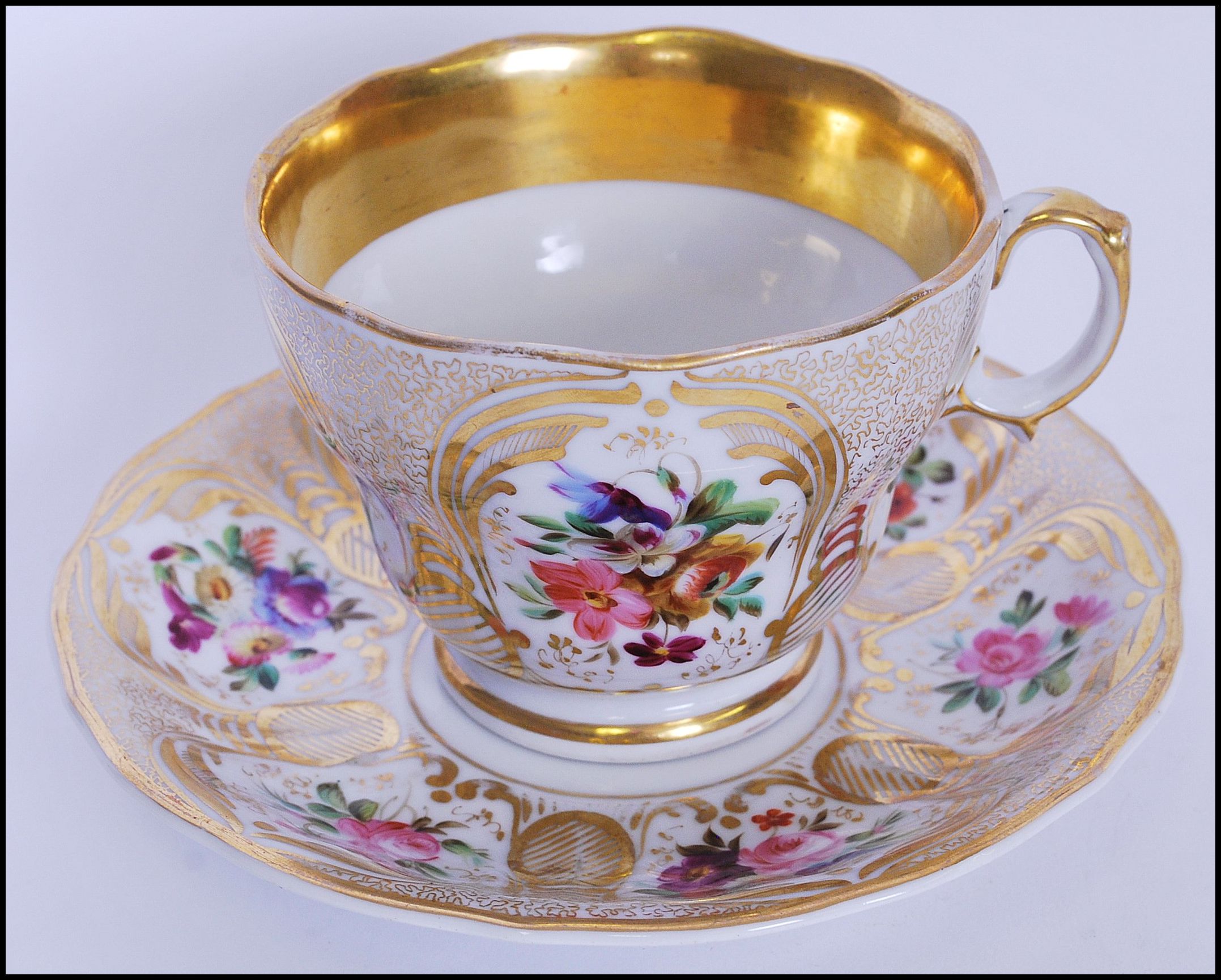 A Russian Imperial porcelain Gardner breakfast cup and saucer with hand painted floral sprays and - Image 2 of 18