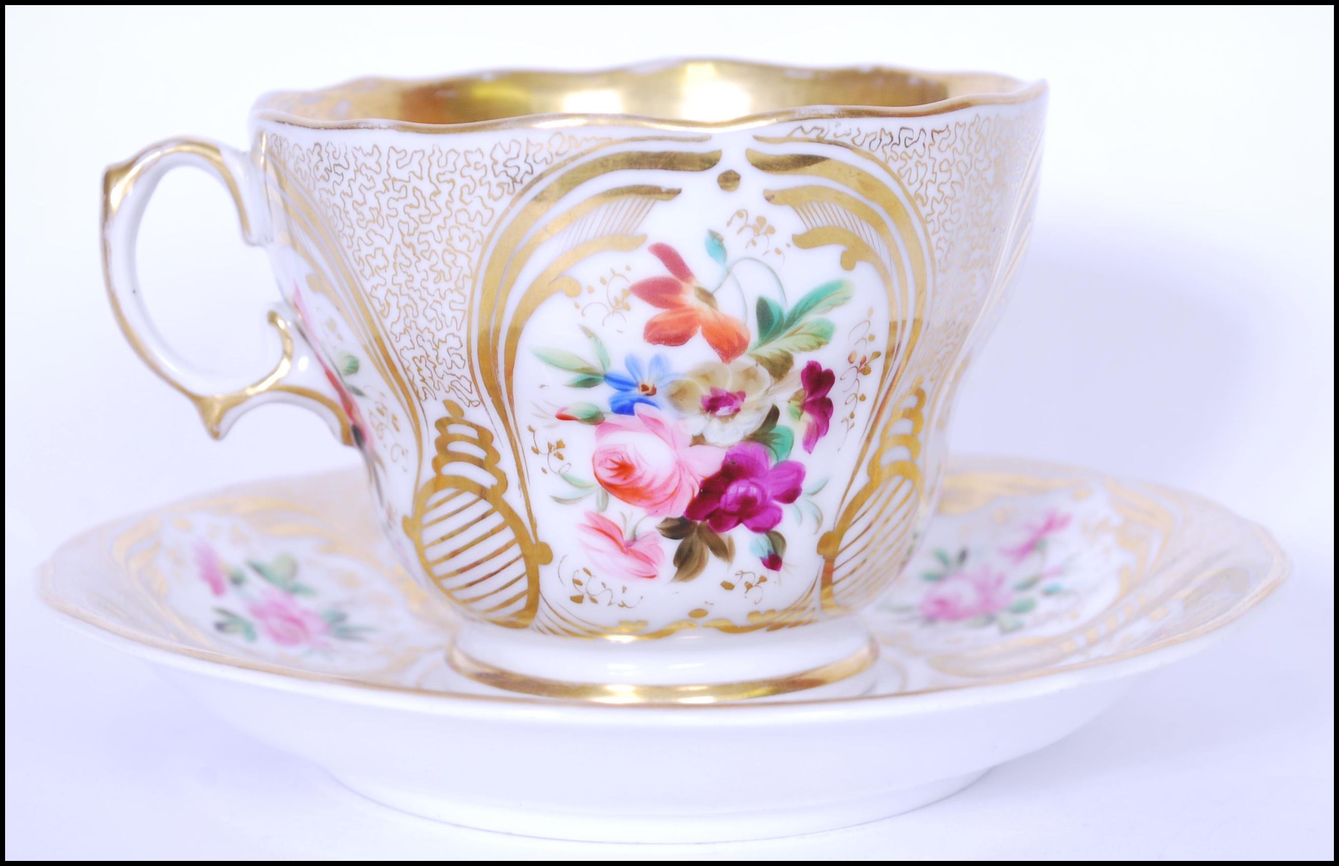 A Russian Imperial porcelain Gardner breakfast cup and saucer with hand painted floral sprays and - Image 4 of 18