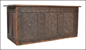 17TH CENTURY CARVED WEST COUNTRY OAK COFFER CHEST