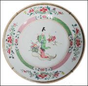 A large 18th century period Chinese Famille Rose / Verte plate charger bowl - Kangxi period (1711-