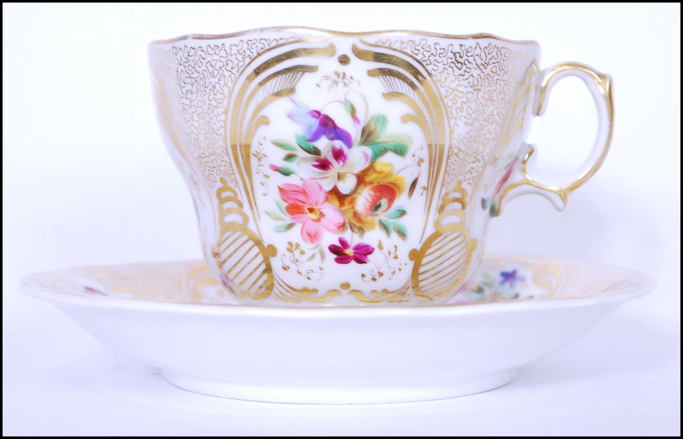 A Russian Imperial porcelain Gardner breakfast cup and saucer with hand painted floral sprays and - Image 10 of 18