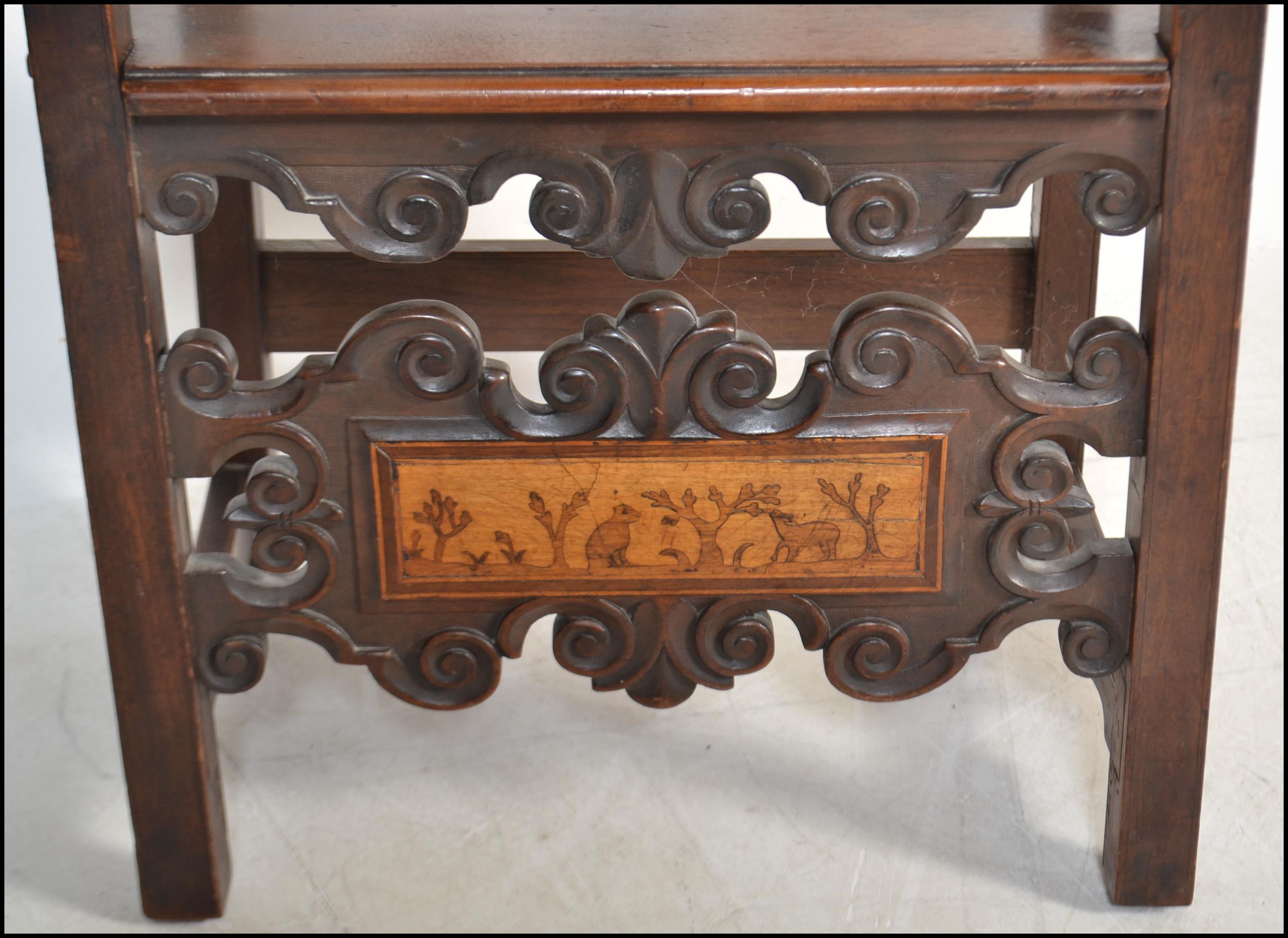 A circa 17th century Italian walnut and marquetry inlaid armchair. The chair being raised on block - Image 4 of 10